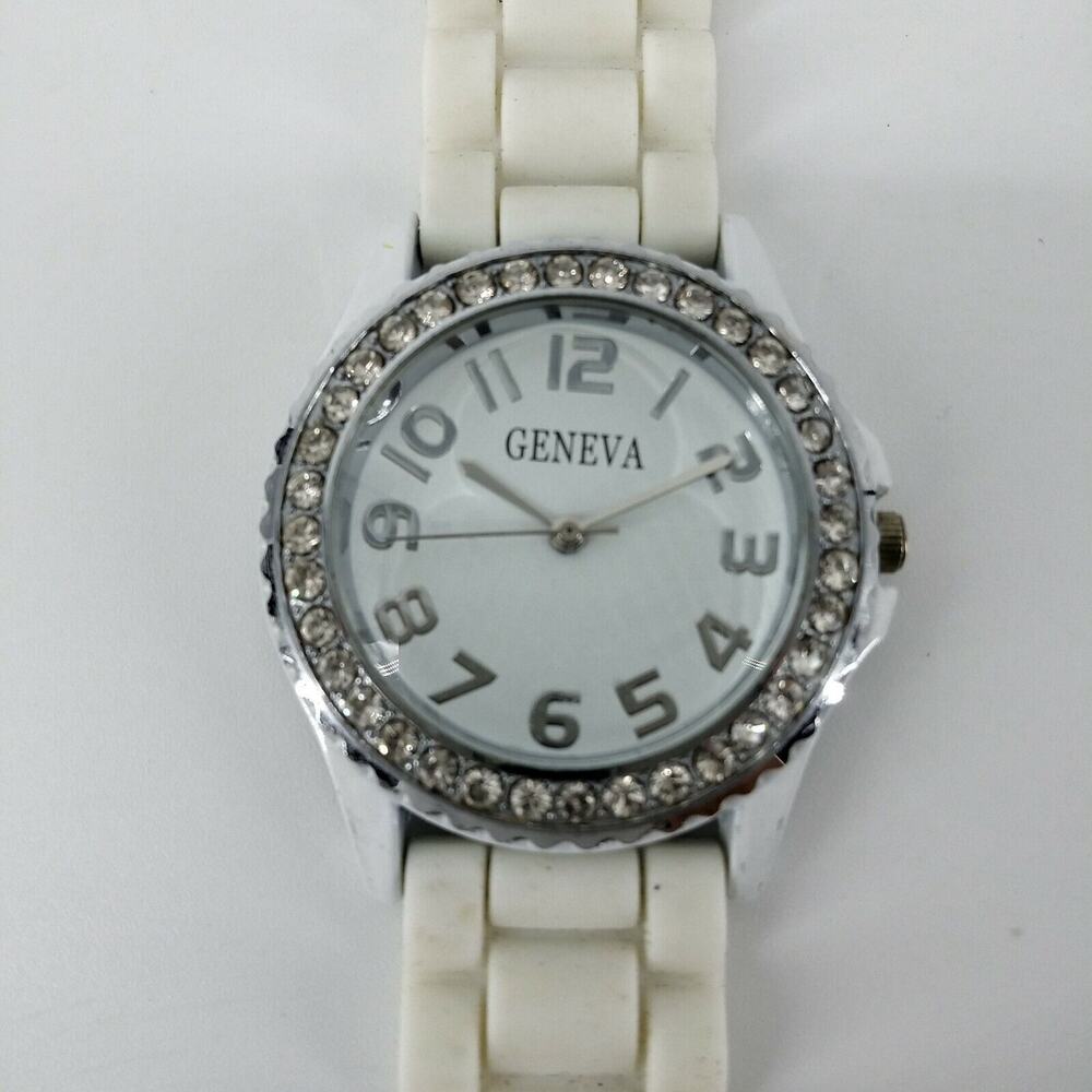 Geneva Rhinestone Womens Watch Wristwatch Silicone Jelly Rubber Circle Round